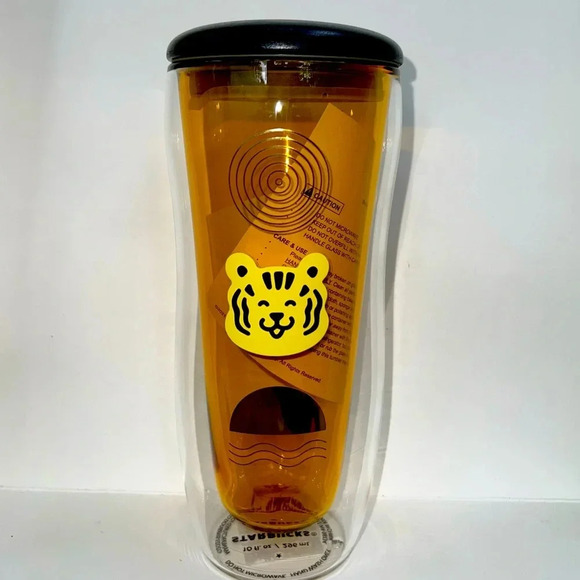 NEW Starbucks Hong Kong Year of the Tiger Double Walled Glass Tumbler + Lid - Picture 1 of 6
